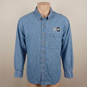 Lands' End Men's Larg 16-16.5 Denim Shirt MILSOFT Made in USA Long Sleeve Cotton